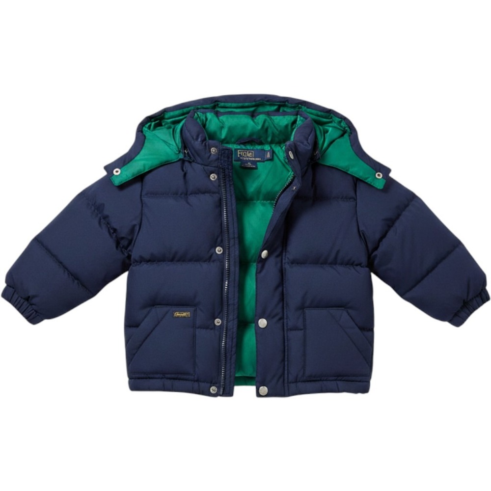 Polo Ralph Lauren Kids Navy Blue Down Puffer Jacket Detachable Hood 24M RN41381
